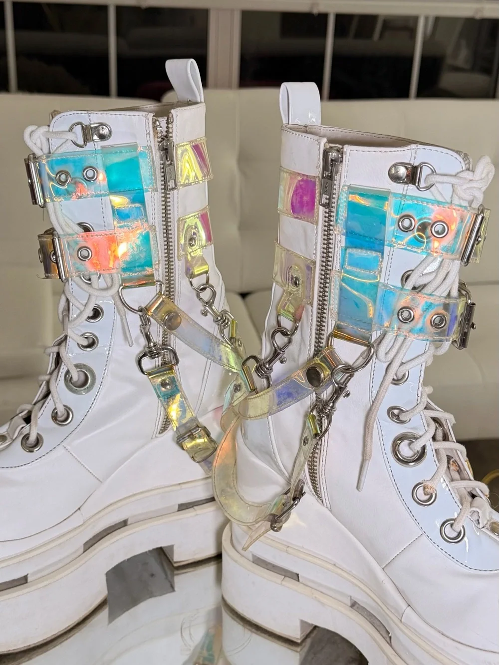 Cash Sold 📣 Women's Demonia Eternal 115 Triple Tiered Mid Calf Boot Size 7